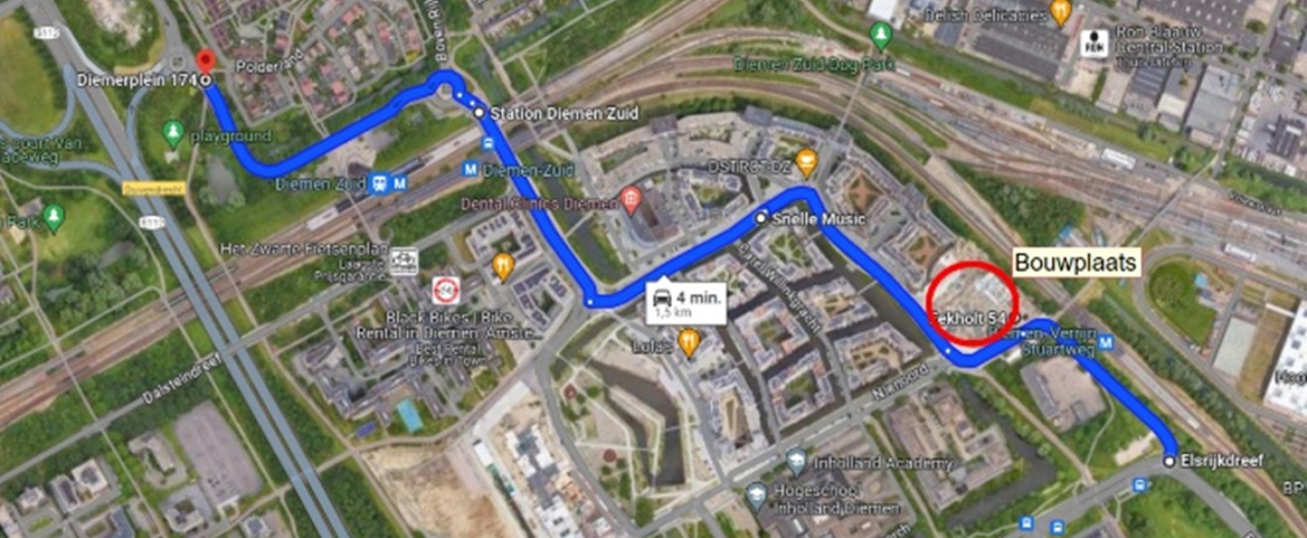 Afbeelding route afvoeren elementen torenkraan